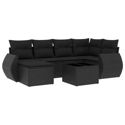 Salon de jardin 7 pcs avec coussins noir résine tressée 2
