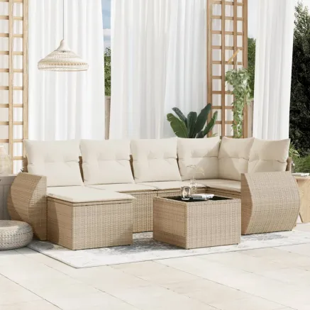 Salon de jardin avec coussins 7 pcs beige résine tressée