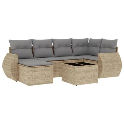 Salon de jardin avec coussins 7 pcs beige résine tressée 2