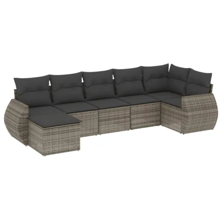 Salon de jardin avec coussins 7 pcs gris résine tressée 2