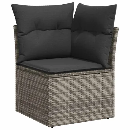 Salon de jardin avec coussins 7 pcs gris clair résine tressée