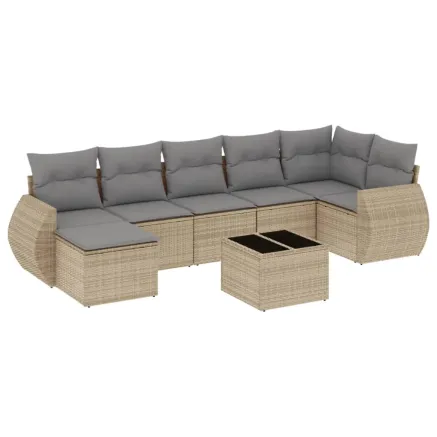 Salon de jardin avec coussins 8 pcs beige résine tressée 2
