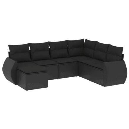 Salon de jardin 7 pcs avec coussins noir résine tressée 2