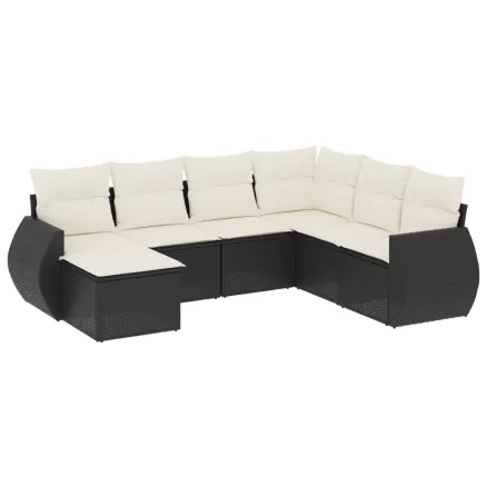 Salon de jardin 7 pcs avec coussins noir résine tressée 2