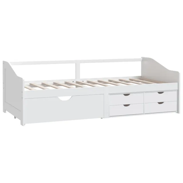 Lit de repos 3 places à tiroirs Blanc Pin massif 90x200 cm