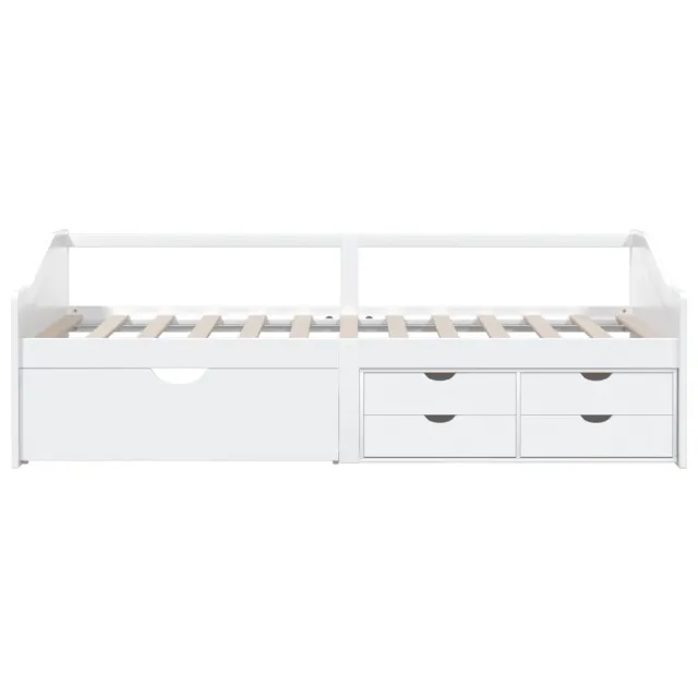 Lit de repos 3 places à tiroirs Blanc Pin massif 90x200 cm