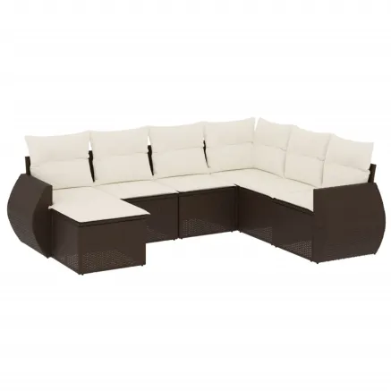 Salon de jardin avec coussins 7 pcs marron résine tressée 2