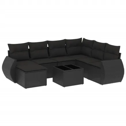 Salon de jardin 8 pcs avec coussins noir résine tressée 2