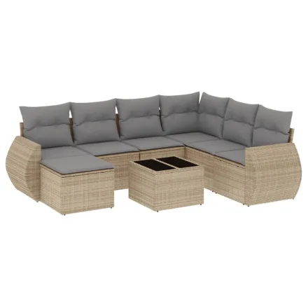 Salon de jardin avec coussins 8 pcs beige résine tressée 2