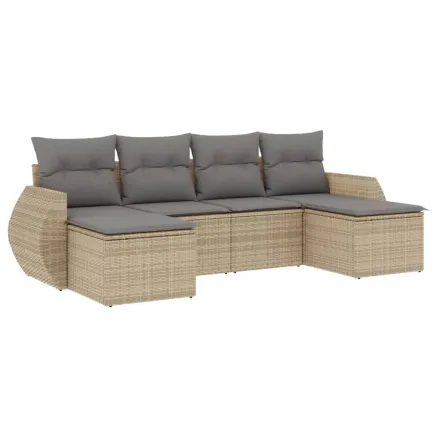 Salon de jardin avec coussins 6 pcs beige résine tressée 2