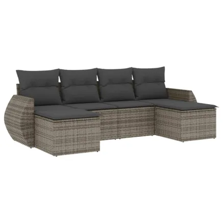 Salon de jardin 6 pcs avec coussins gris résine tressée 2