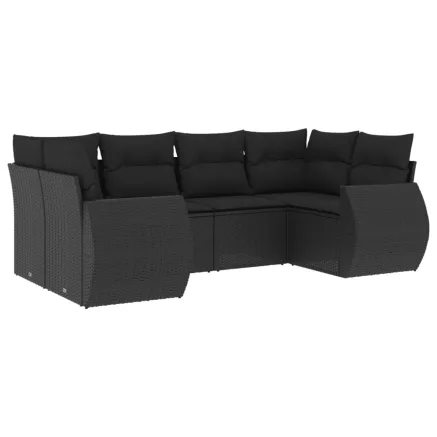 Salon de jardin 6 pcs avec coussins noir résine tressée 2