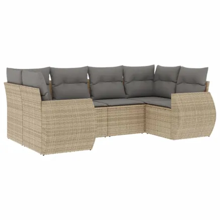 Salon de jardin avec coussins 6 pcs beige résine tressée 2