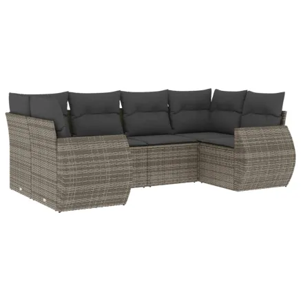 Salon de jardin 6 pcs avec coussins gris résine tressée 2