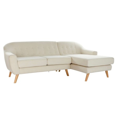 Sofá Chaise Longue DKD Home Decor Crema Madera de caucho 226 x 144 x