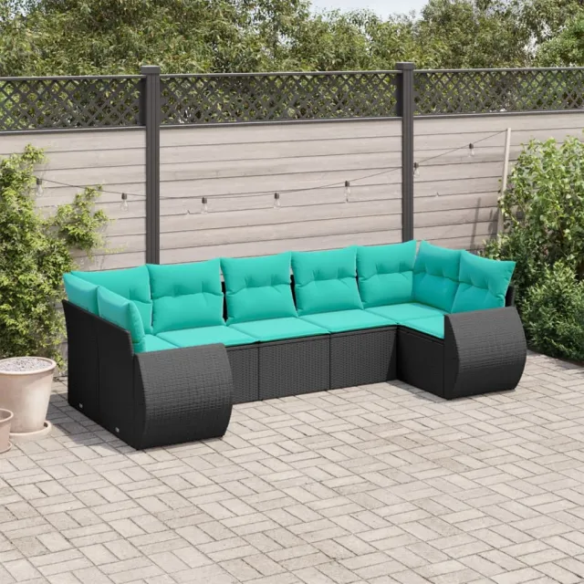 Salon de jardin 7 pcs avec coussins noir résine tressée