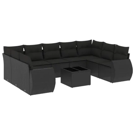 Salon de jardin 10 pcs avec coussins noir résine tressée 2