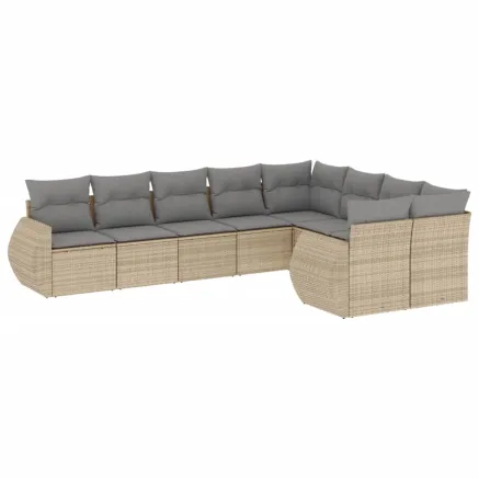 Salon de jardin avec coussins 9 pcs beige résine tressée 2