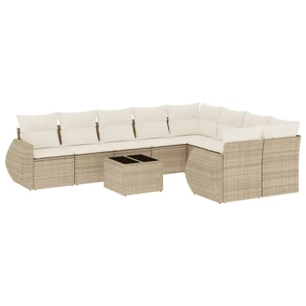 Salon de jardin avec coussins 10 pcs beige résine tressée 2
