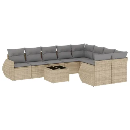 Salon de jardin avec coussins 10 pcs beige résine tressée 2