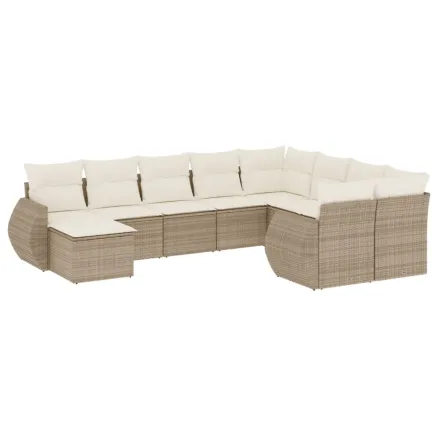Salon de jardin avec coussins 10 pcs beige résine tressée 2