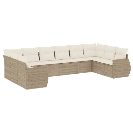Salon de jardin avec coussins 10 pcs beige résine tressée 2