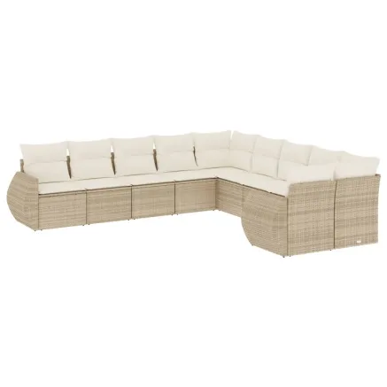 Salon de jardin avec coussins 10 pcs beige résine tressée 2