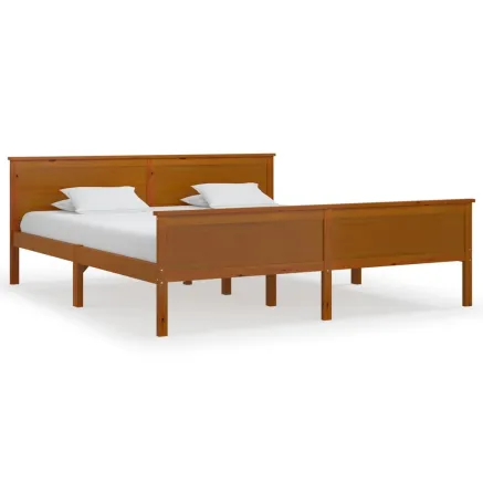 Cadre de lit sans matelas marron miel bois massif pin 180x200cm 2