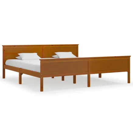 Cadre de lit sans matelas marron miel bois pin massif 200x200cm 2