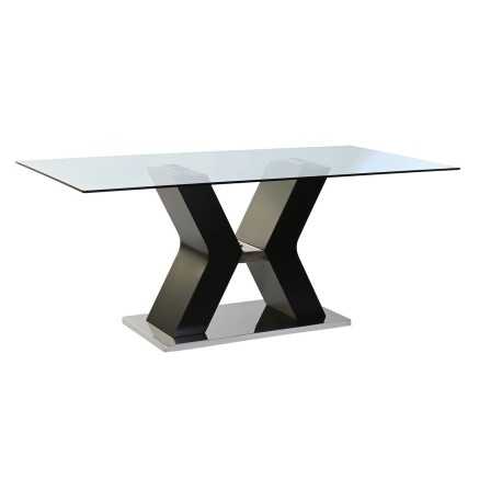 Eettafel DKD Home Decor Zwart Hout Gehard glas Hout MDF 180 x 90 x 76