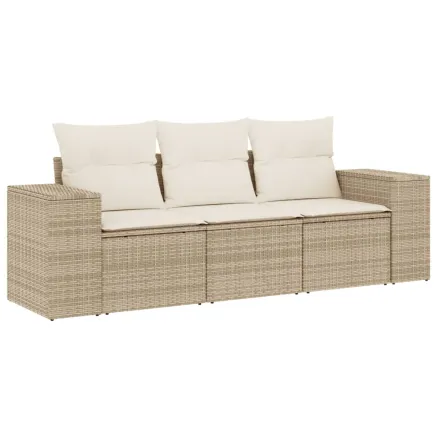 Salon de jardin avec coussins 3 pcs beige résine tressée 2