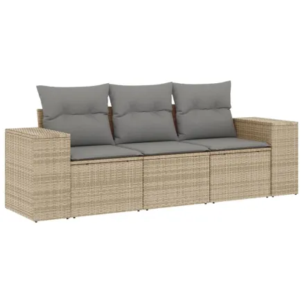 Salon de jardin avec coussins 3 pcs beige résine tressée 2
