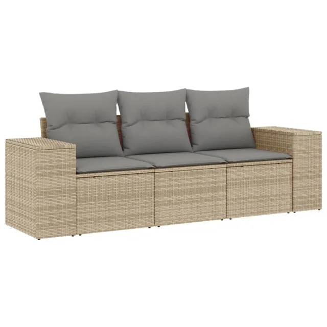 Salon de jardin avec coussins 3 pcs beige résine tressée