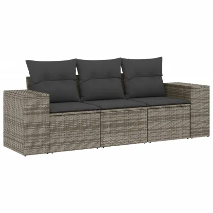 Salon de jardin avec coussins 3 pcs gris résine tressée 2