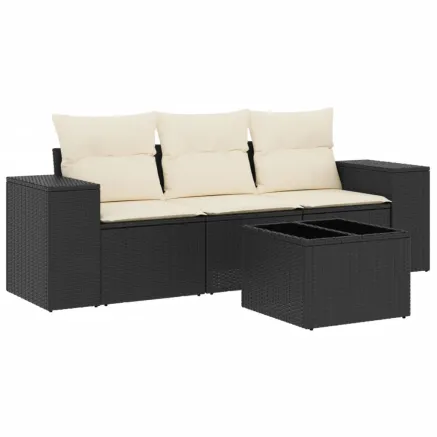 Salon de jardin 4 pcs avec coussins noir résine tressée 2
