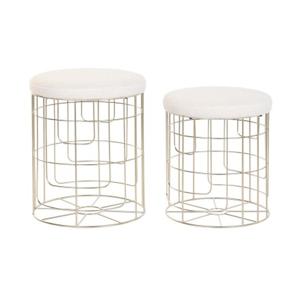 Reposapiés DKD Home Decor Beige Dorado Metal Poliéster Blanco Modern