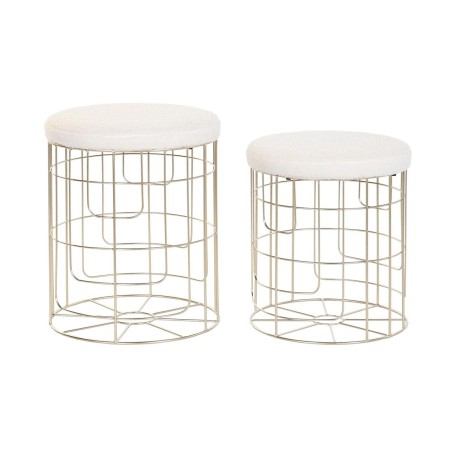 Repose-pied DKD Home Decor Beige Doré Métal Polyester Blanc Moderne