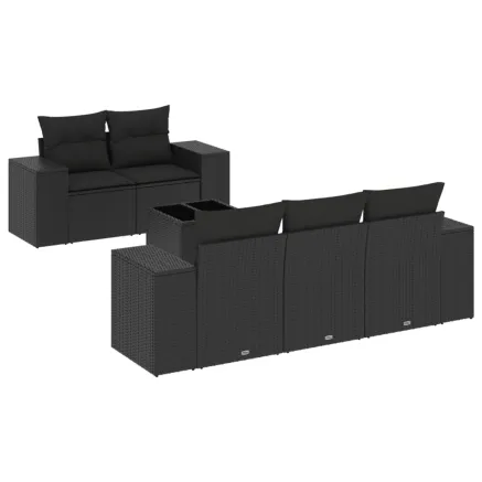 Salon de jardin 6 pcs avec coussins noir résine tressée 2