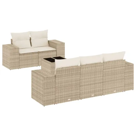 Salon de jardin avec coussins 6 pcs beige résine tressée 2