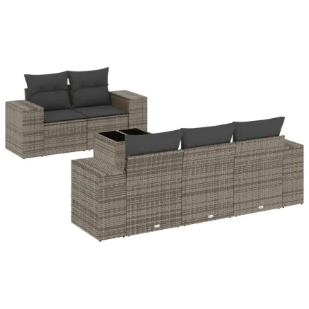 Salon de jardin 6 pcs avec coussins gris résine tressée 2