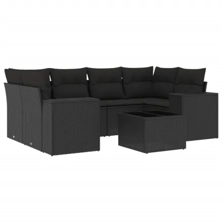 Salon de jardin 7 pcs avec coussins noir résine tressée 2