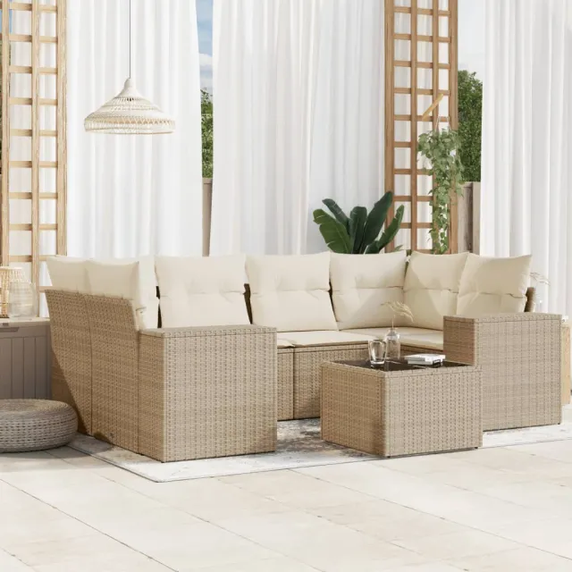 Salon de jardin avec coussins 7 pcs beige résine tressée