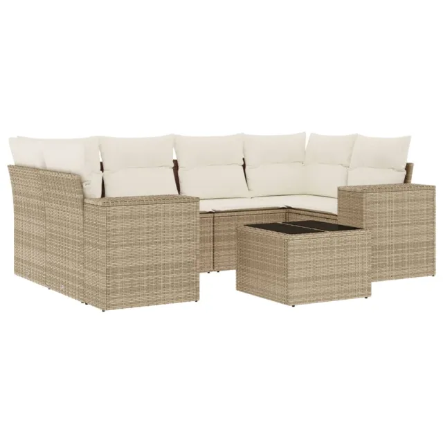 Salon de jardin avec coussins 7 pcs beige résine tressée