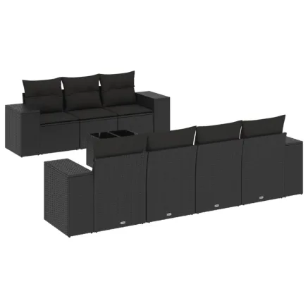 Salon de jardin 8 pcs avec coussins noir résine tressée 2