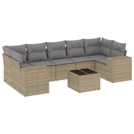 Salon de jardin avec coussins 8 pcs beige résine tressée 2