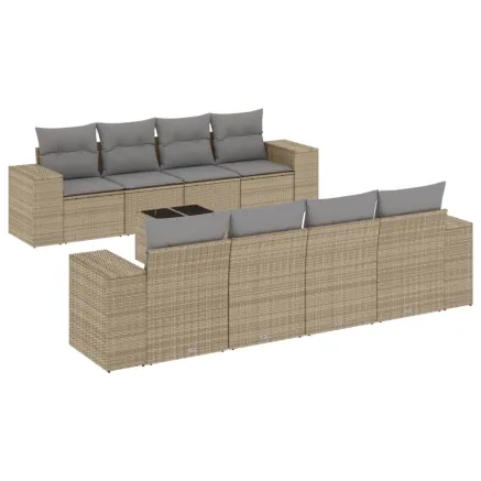 Salon de jardin avec coussins 9 pcs beige résine tressée 2