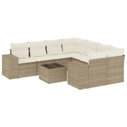 Salon de jardin avec coussins 9 pcs beige résine tressée 2