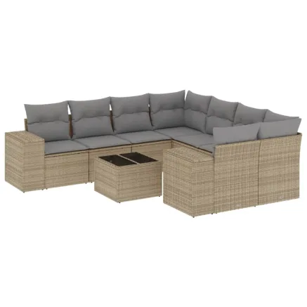 Salon de jardin avec coussins 9 pcs beige résine tressée 2