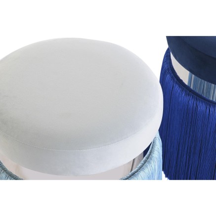 Reposapiés DKD Home Decor Plateado Metal Azul cielo Azul marino Fleco 2