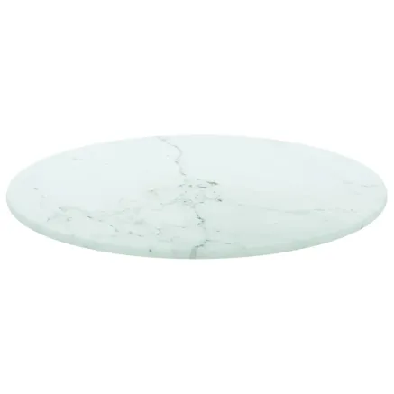 Dessus de table blanc Ø30x0,8cm verre trempé avec design marbre 2